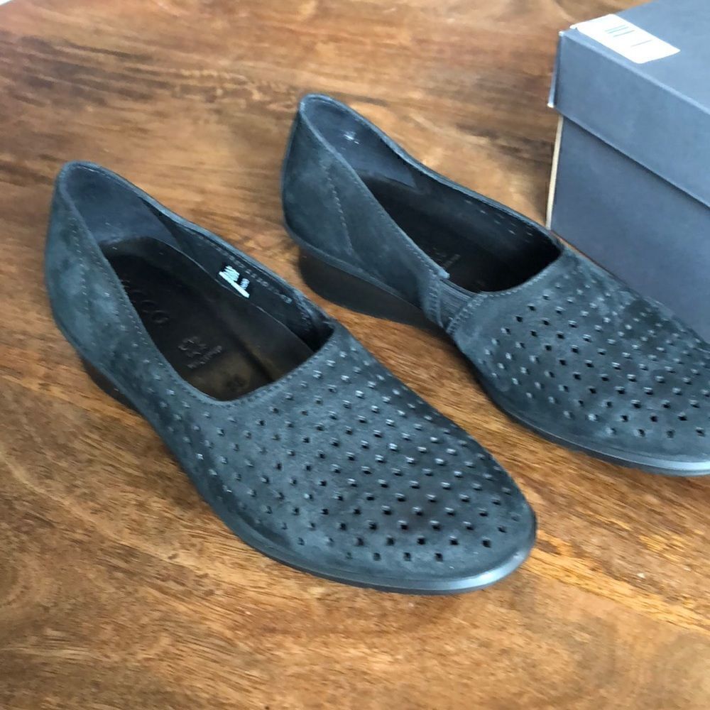 Ecco Felicia Stretch Leather and Textile Slip-On Wedge Loafers size 38(7-7.5)